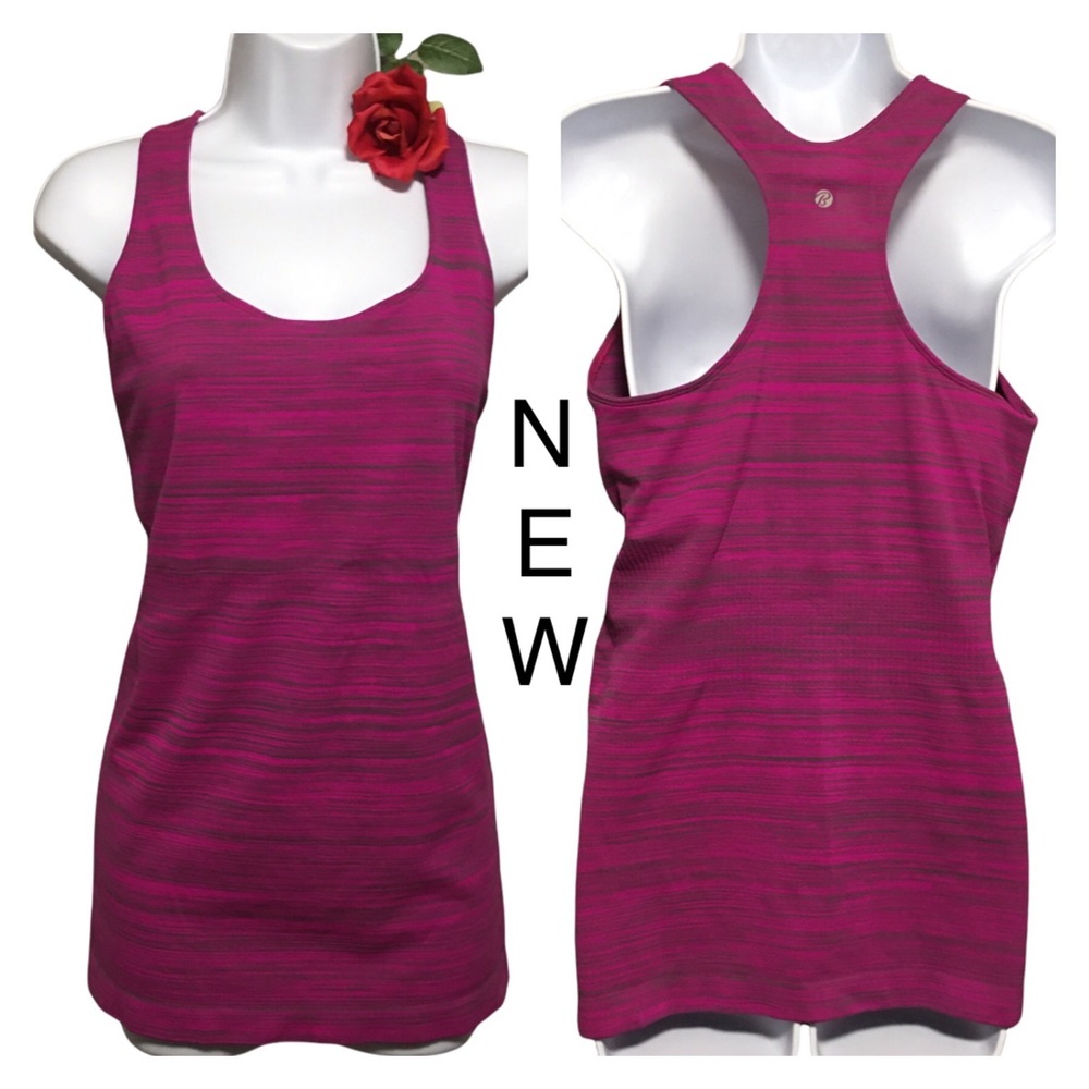 Bally Total Fitness Top Barbie Pink racerback w/ bra athletic work-out X…